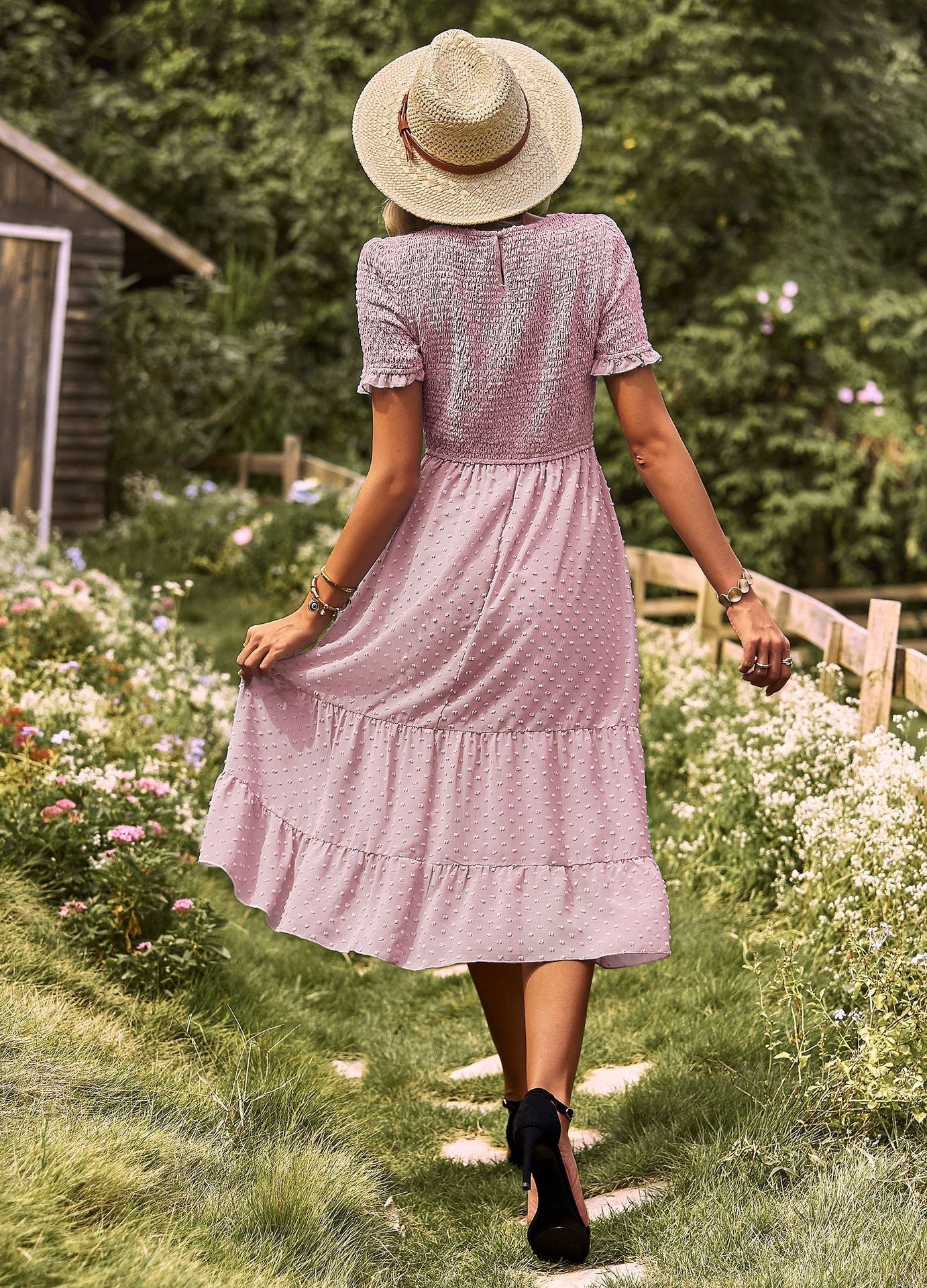 Elegant Short Sleeves Midi Dresses