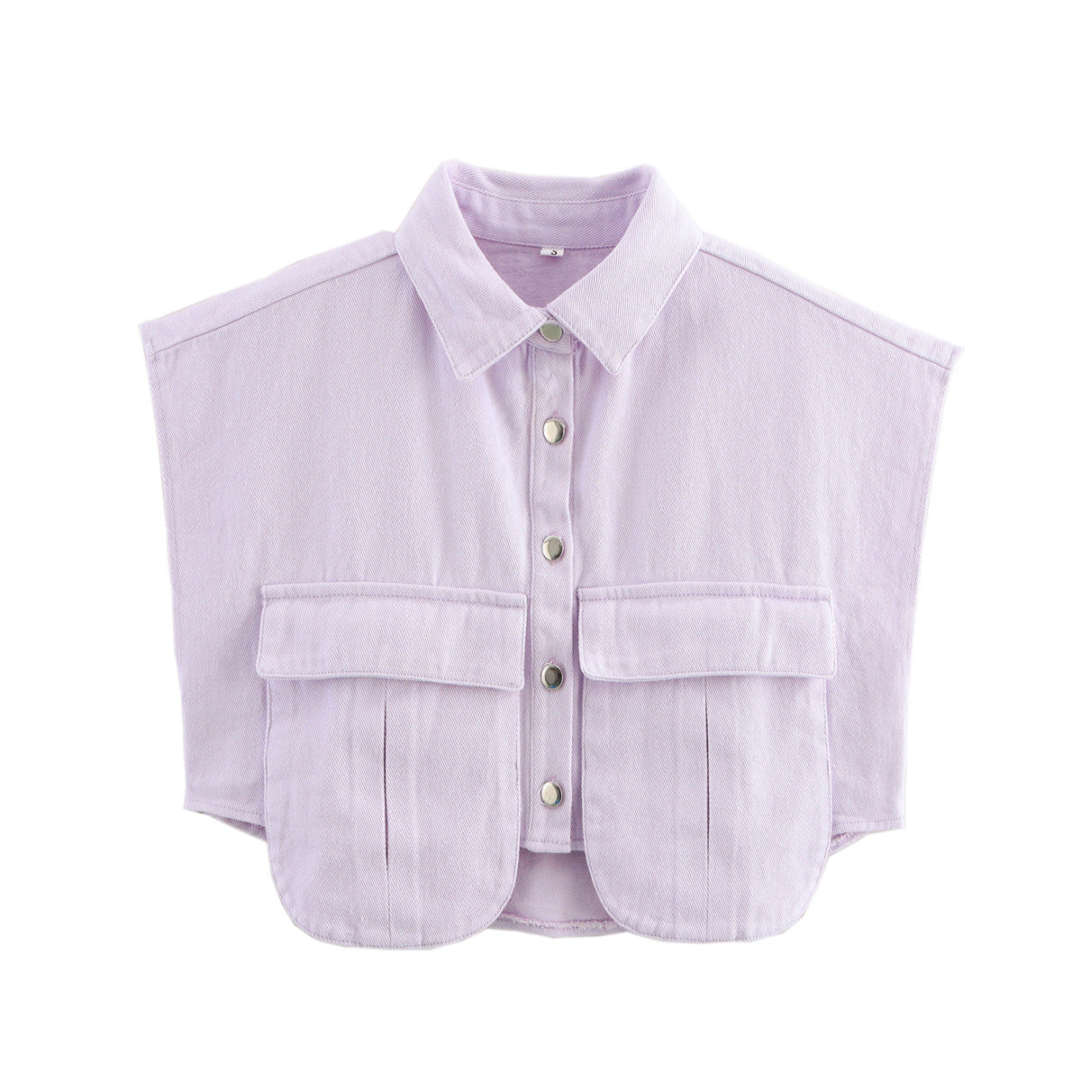 Women's Solid Color Oversized Pocket Sleeveless Polo Collar Denim Shirt Top