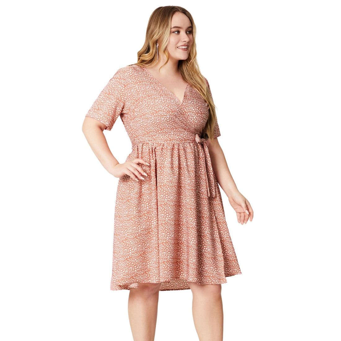 Plus Size V-Neck Short Sleeve Printed Casual Dress