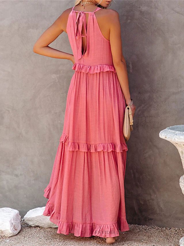 Casual Ruffled Summer Holiday Long Maxi Dresses