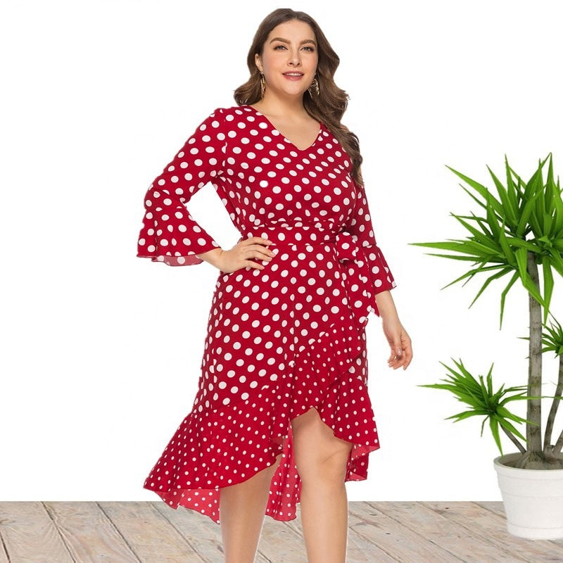 Summer Polk Dot Print Plus Sizes Dresses-Plus Size Dresses-Free Shipping at meselling99