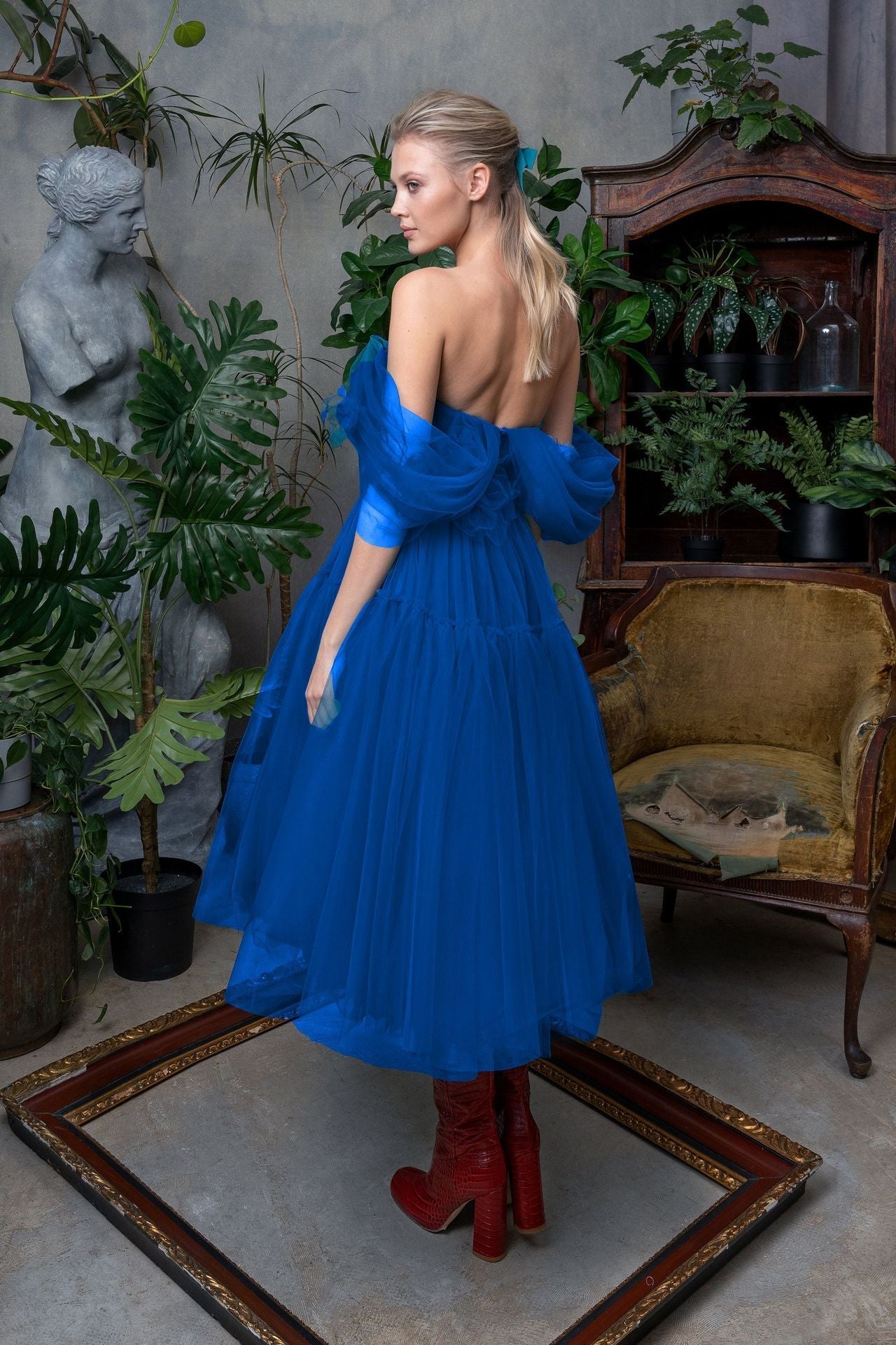 Blue Off The Shoulder Tulle Princess Dresses-Dresses-Free Shipping at meselling99