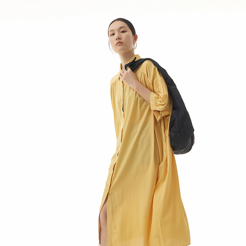 Casual Summer Puff Sleeves Women Shirt Dresses-Dresses-Yellow-One Size-Free Shipping at meselling99