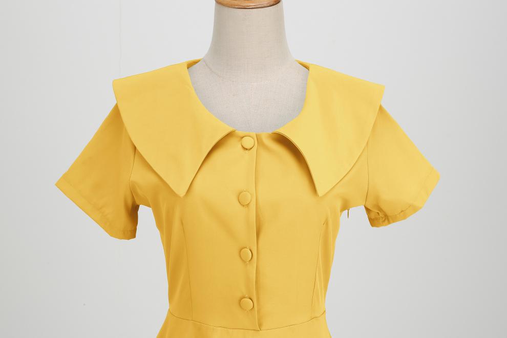 Women's Summer Party Dress with Notch Lapel and Flared Hem