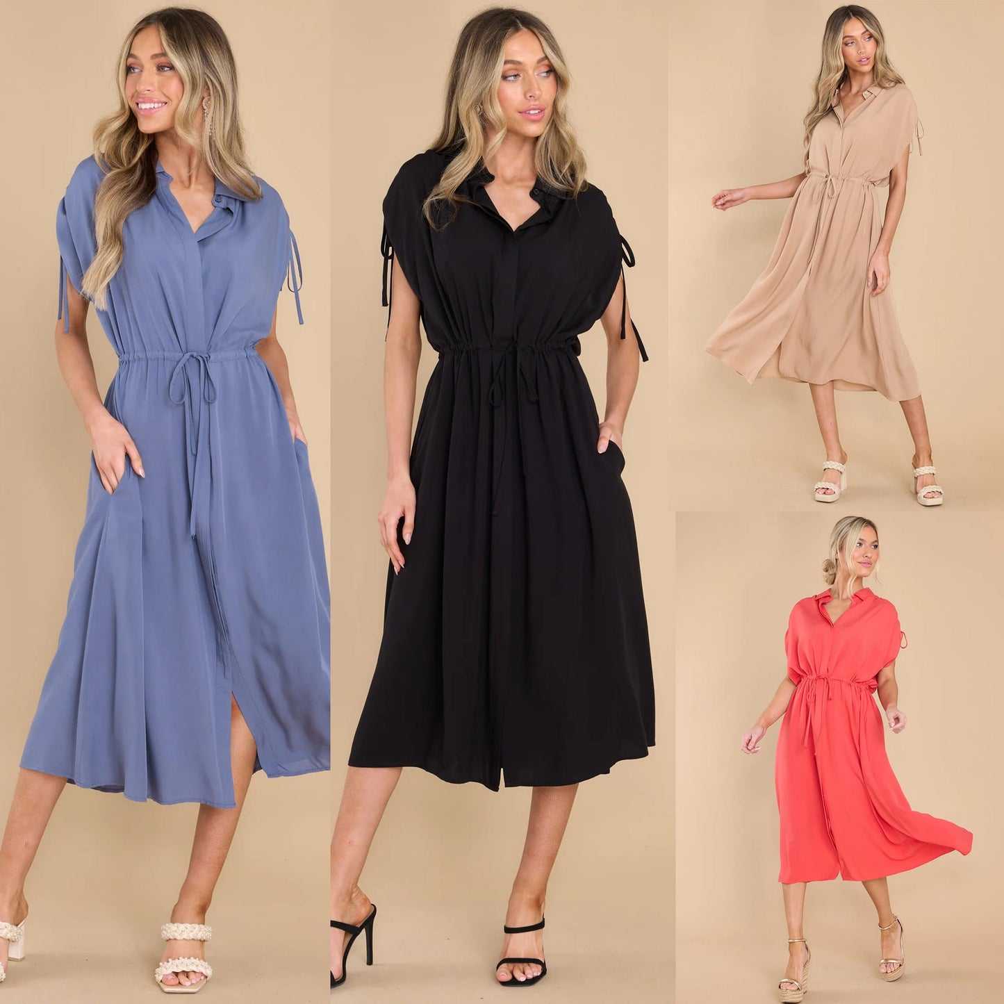 Summer Drawstring Design Midi Dresses