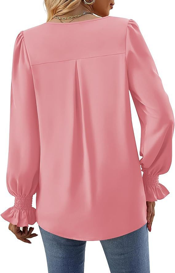 Women's Solid Color Chiffon V-Neck Bell Sleeve Blouse