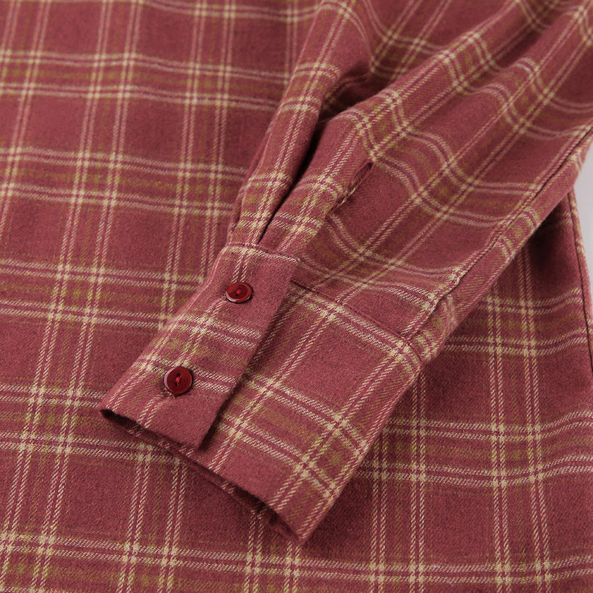 Vintage Red Plaid Long Sleeves Shirts