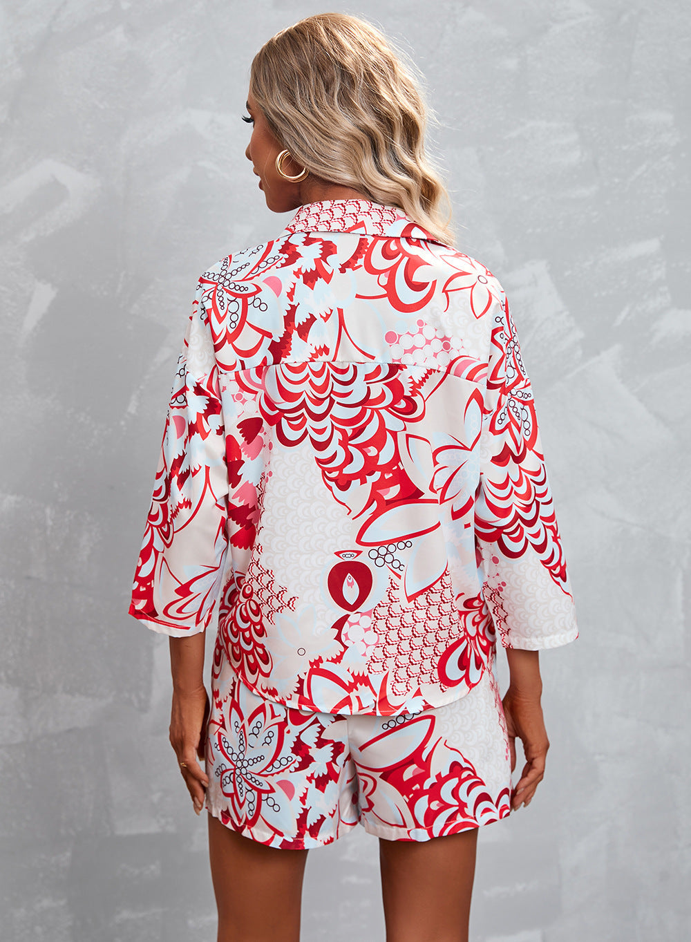 Women's Summer Floral Print Shorts & Short-Sleeve Casual Set