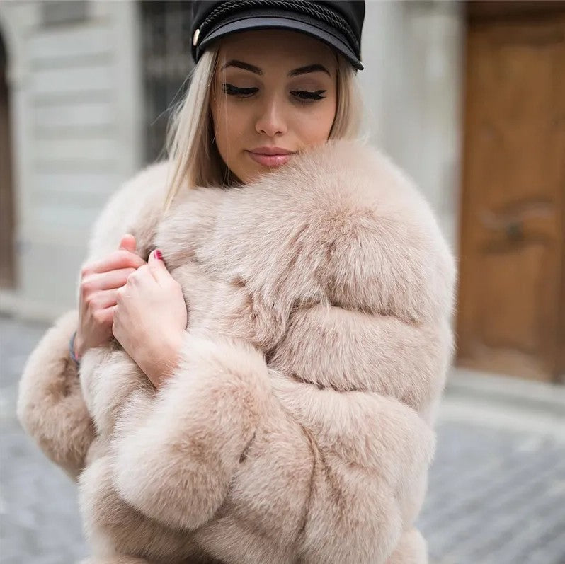 Women's Thickened Faux Fox Fur Spliced Winter Coat