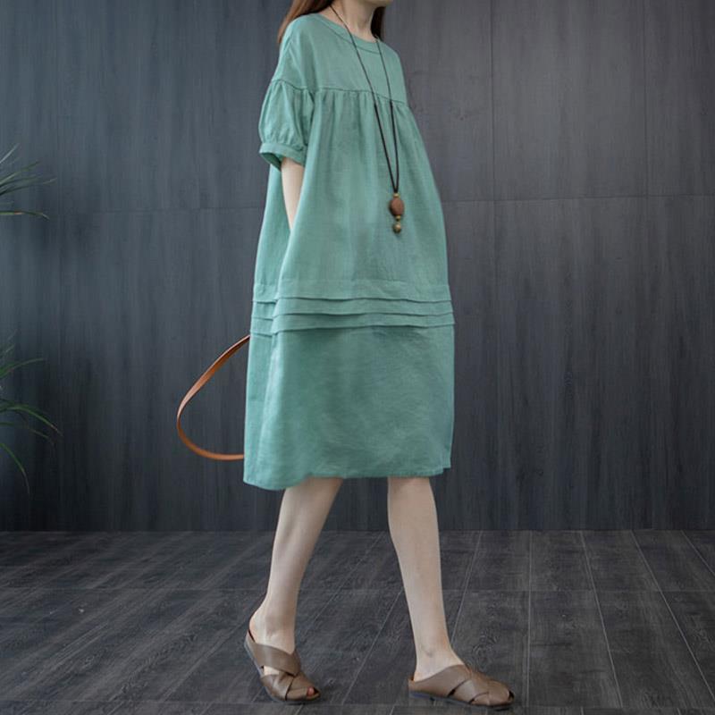 Leisure Linen Summer Plus Sizes A Line Midi Dresses-Dresses-Free Shipping at meselling99