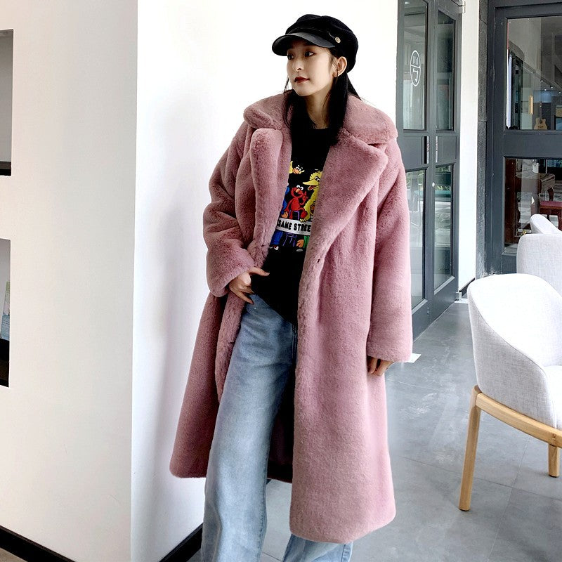 Women Winter Long Plus-Size Faux Rabbit Fur Coat