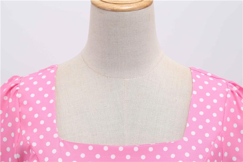 Short Sleeve Square Neckline Vintage Print Dot Dresses-Vintage Dresses-Free Shipping at meselling99