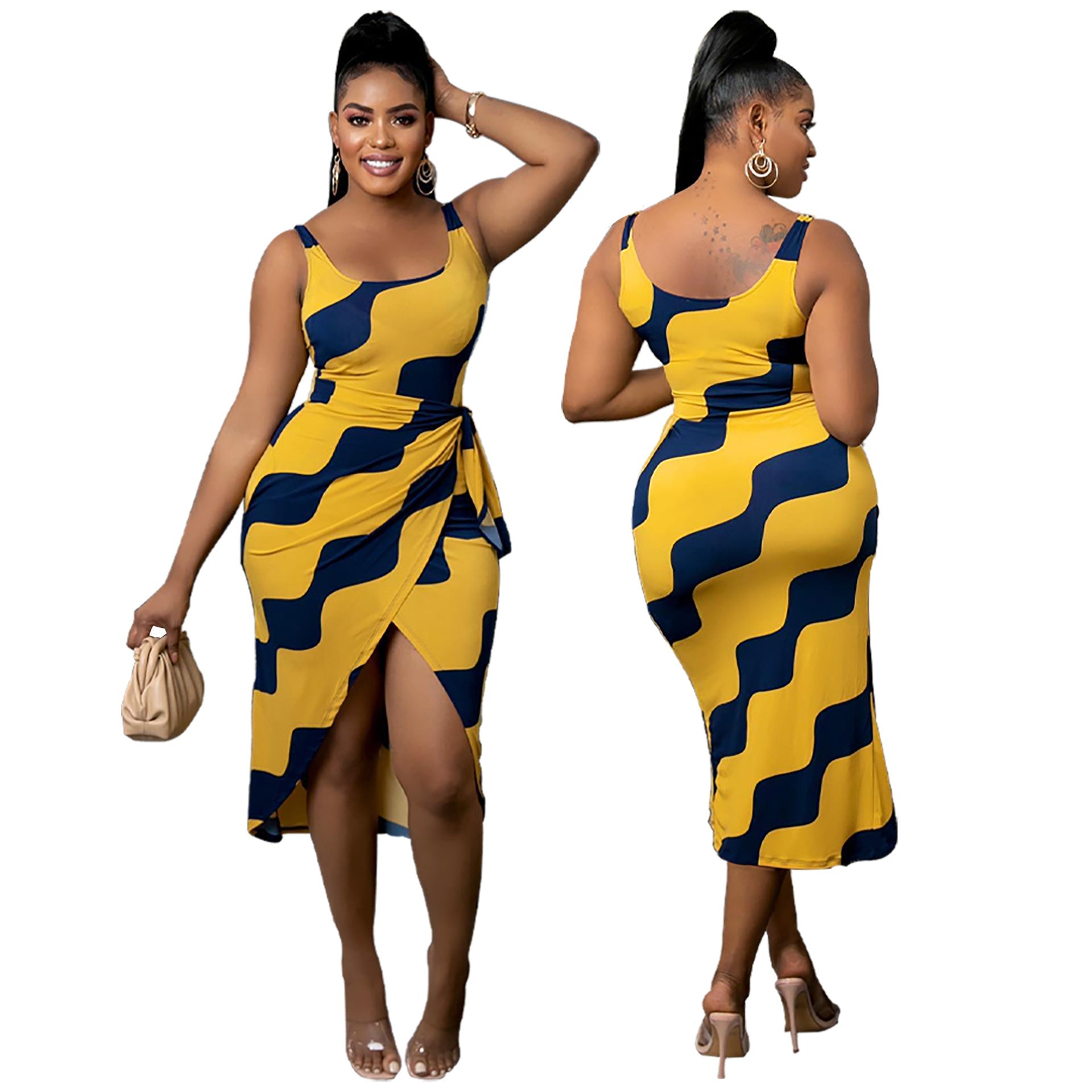 Sexy & Stylish High-Slit Print Dress – Women’s Fashion Dress with Side Slit