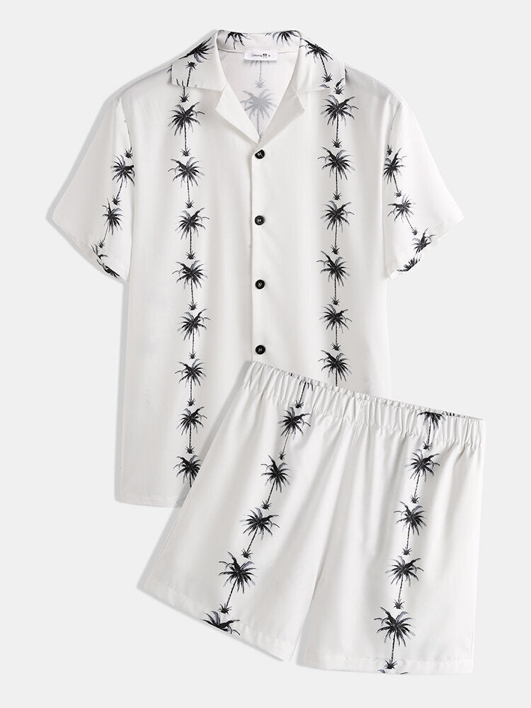 Women's 2-Piece Set – Lapel Short Sleeve Shirt & Shorts Outfit