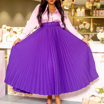 High-Waisted Pleated Midi Skirt with Belt