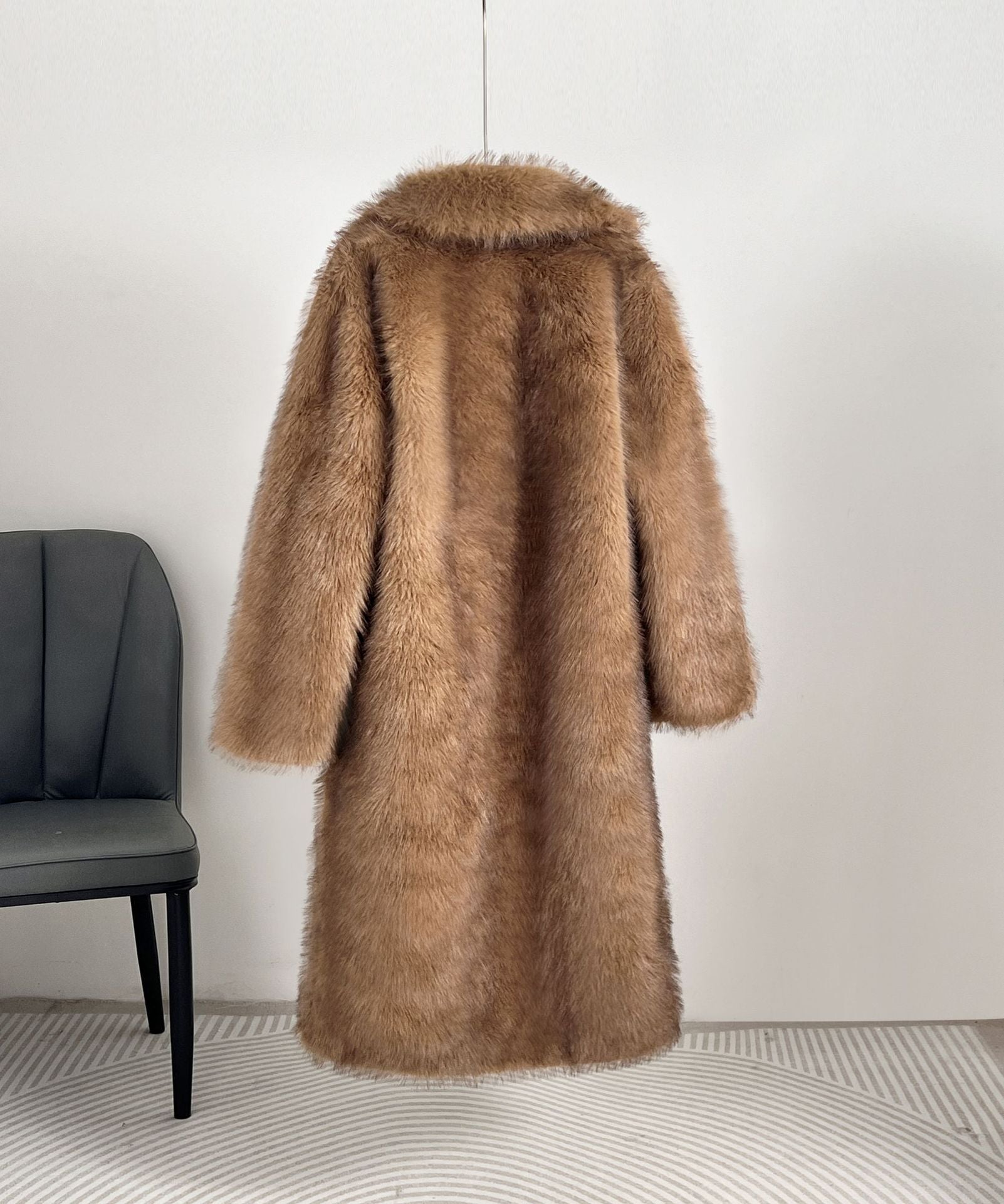 Women's Long Faux Fur Coat – Winter & Autumn Oversized Blazer Collar Jacket