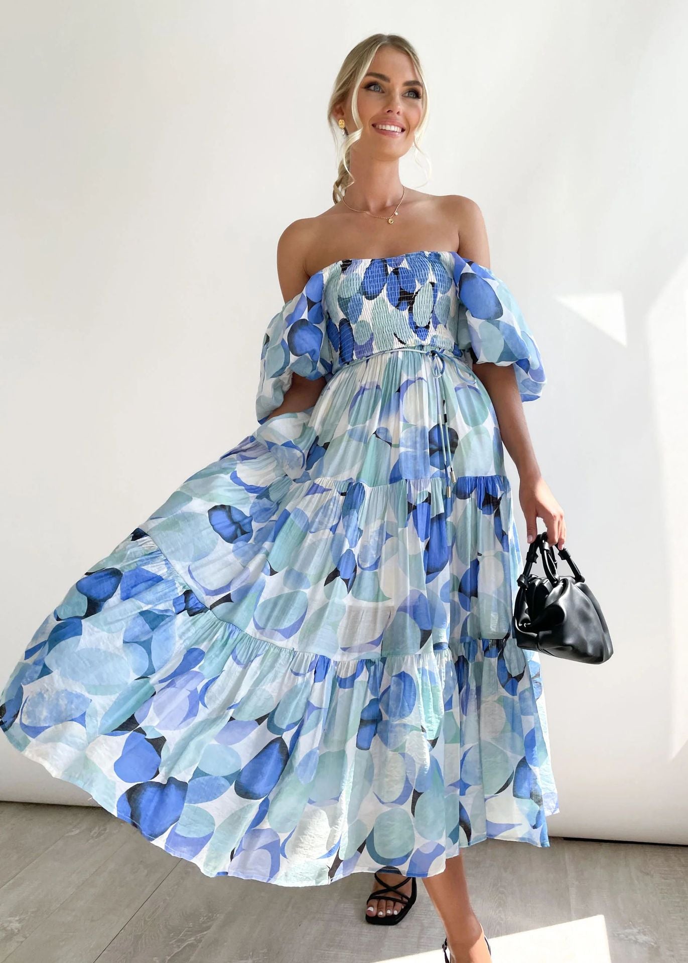 Casual Off The Shoulder Floral Print Long Dresses