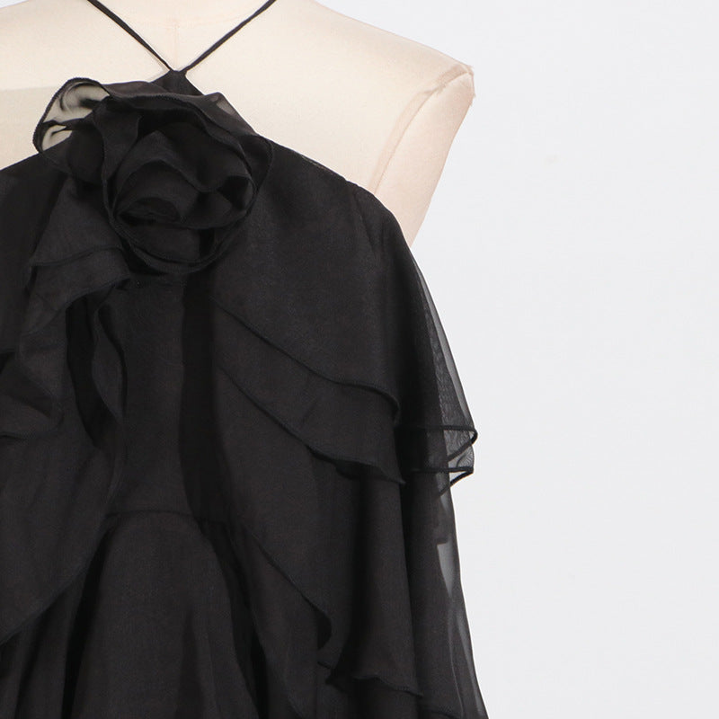 Elegant High-Society Style Dress – Off-Shoulder Backless Maxi Dress with Layered Hem