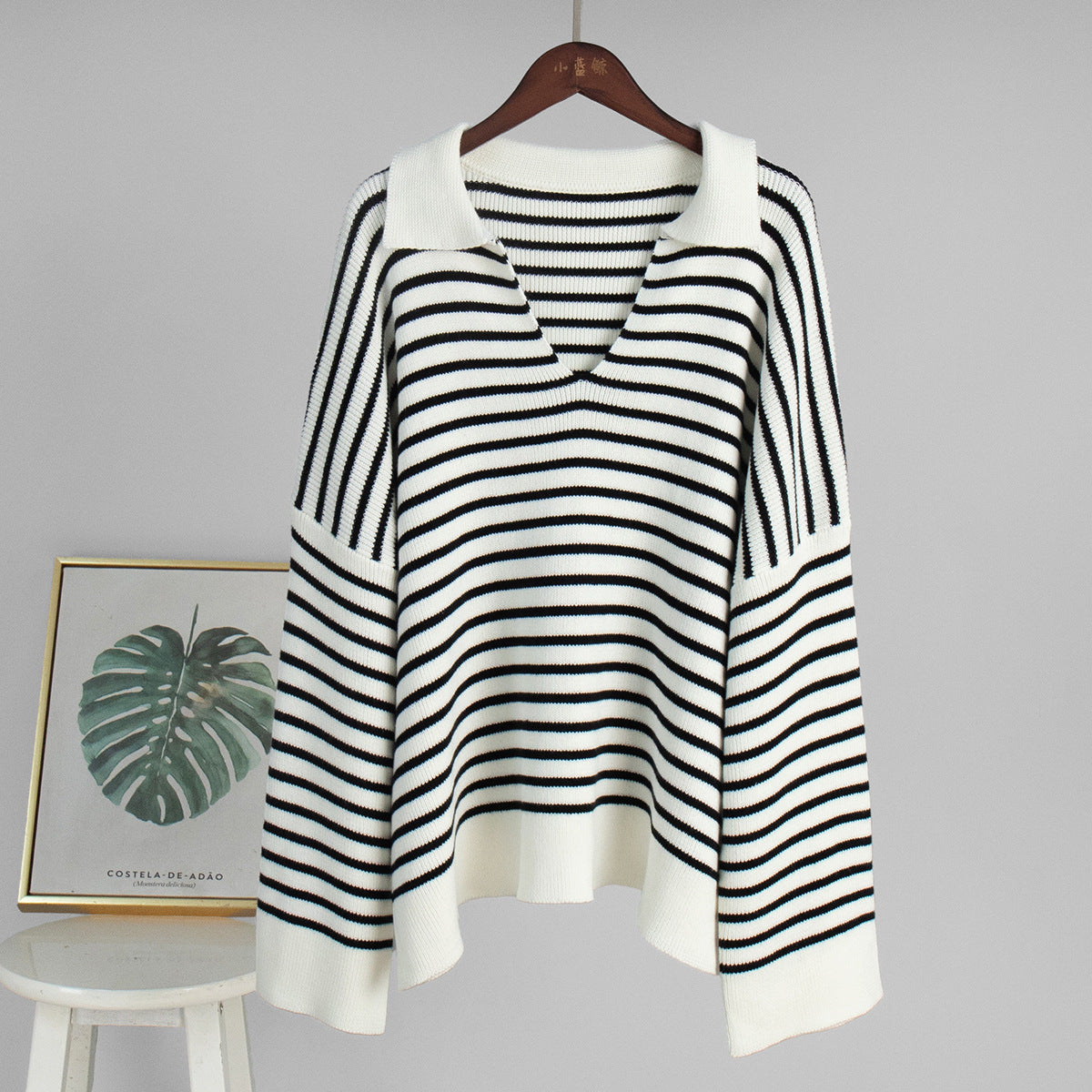 Women's Loose-Fit Black Striped Sweater