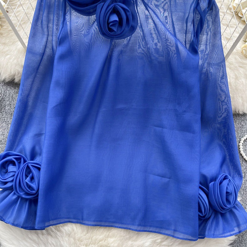 Designed 3D Flowers Chiffon Long Sleeves Shirts