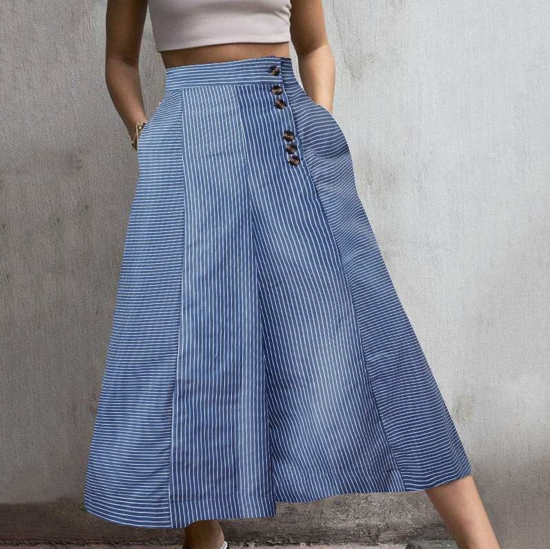Women's High-Waisted Striped Wide-Leg Pants