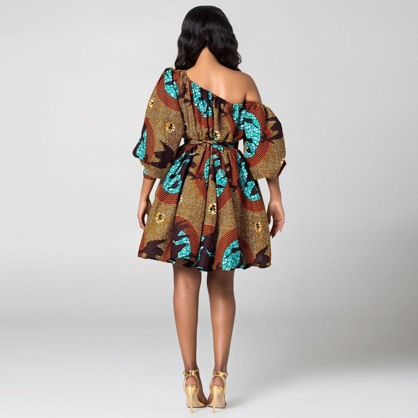 Designed African One Shoulder Long Sleeves Short Dresses