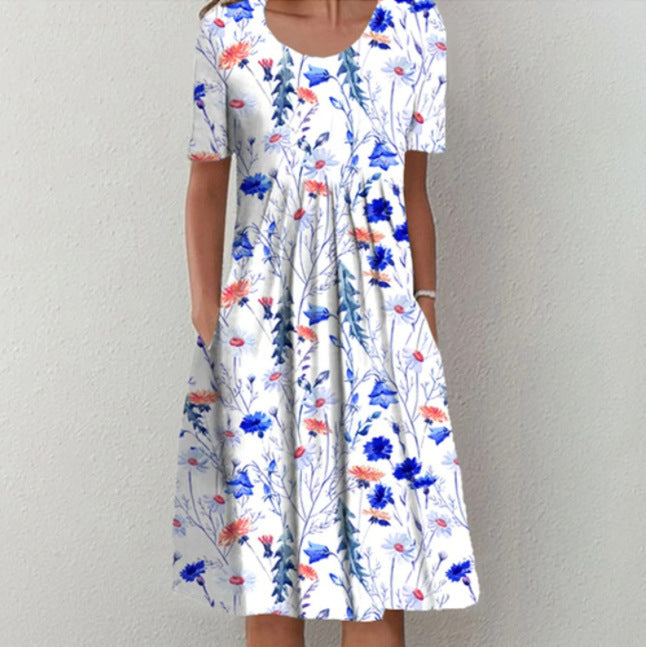 Plus Size Women's Floral Print Short Sleeve Dress