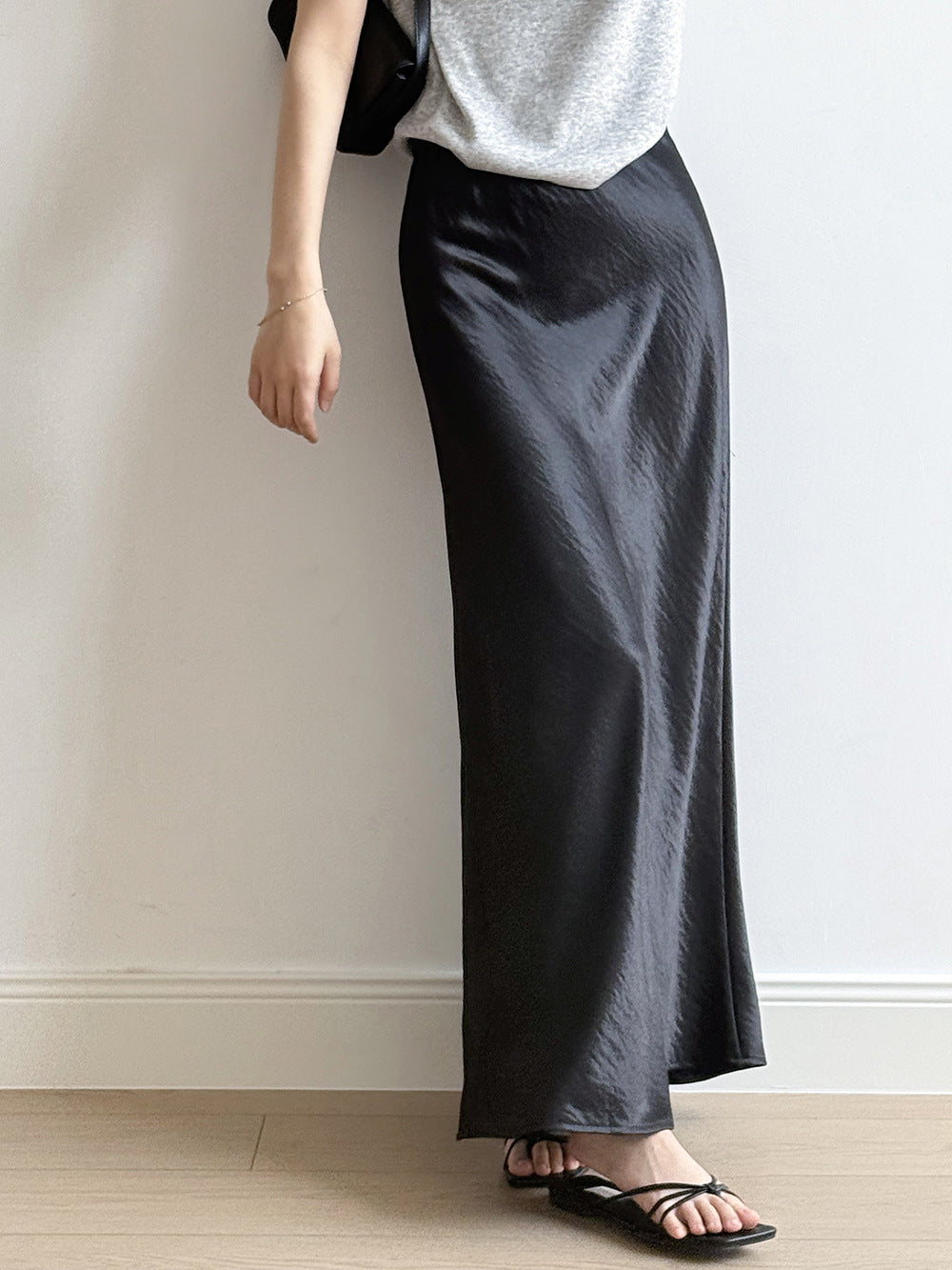 uxury Satin Midi Skirt – High Waist Bodycon Fishtail Skirt with Textured Detail-White-M-Free Shipping Leatheretro