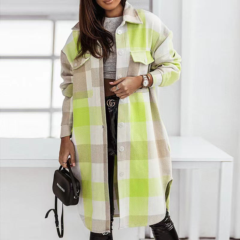 Fashion Colorful Plaid Women Overcoats