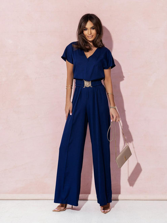 Fashion V Neck Short Sleeves Jumpsuits