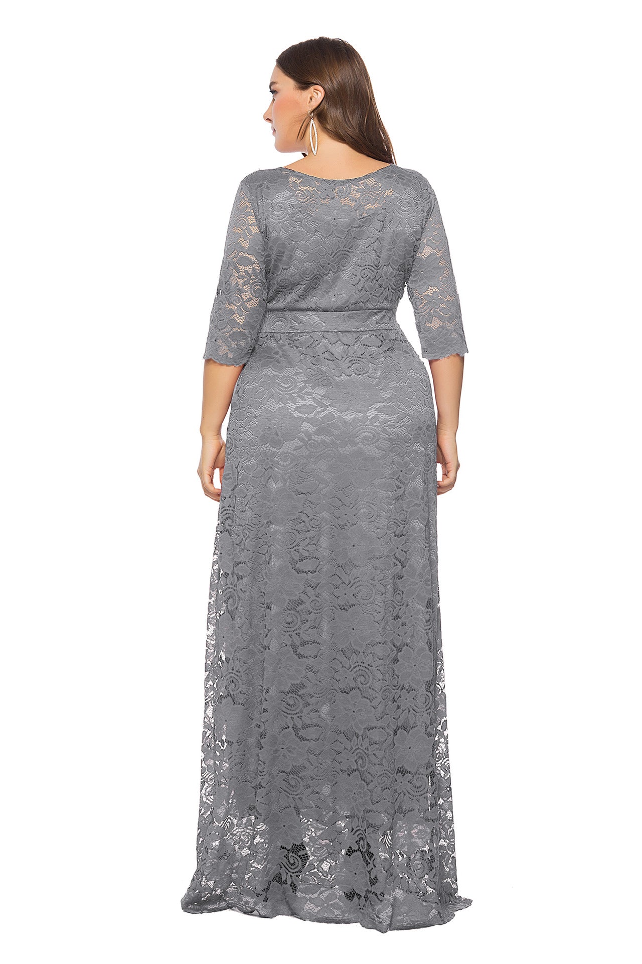 Plus Size Lace Evening Gown with Pockets