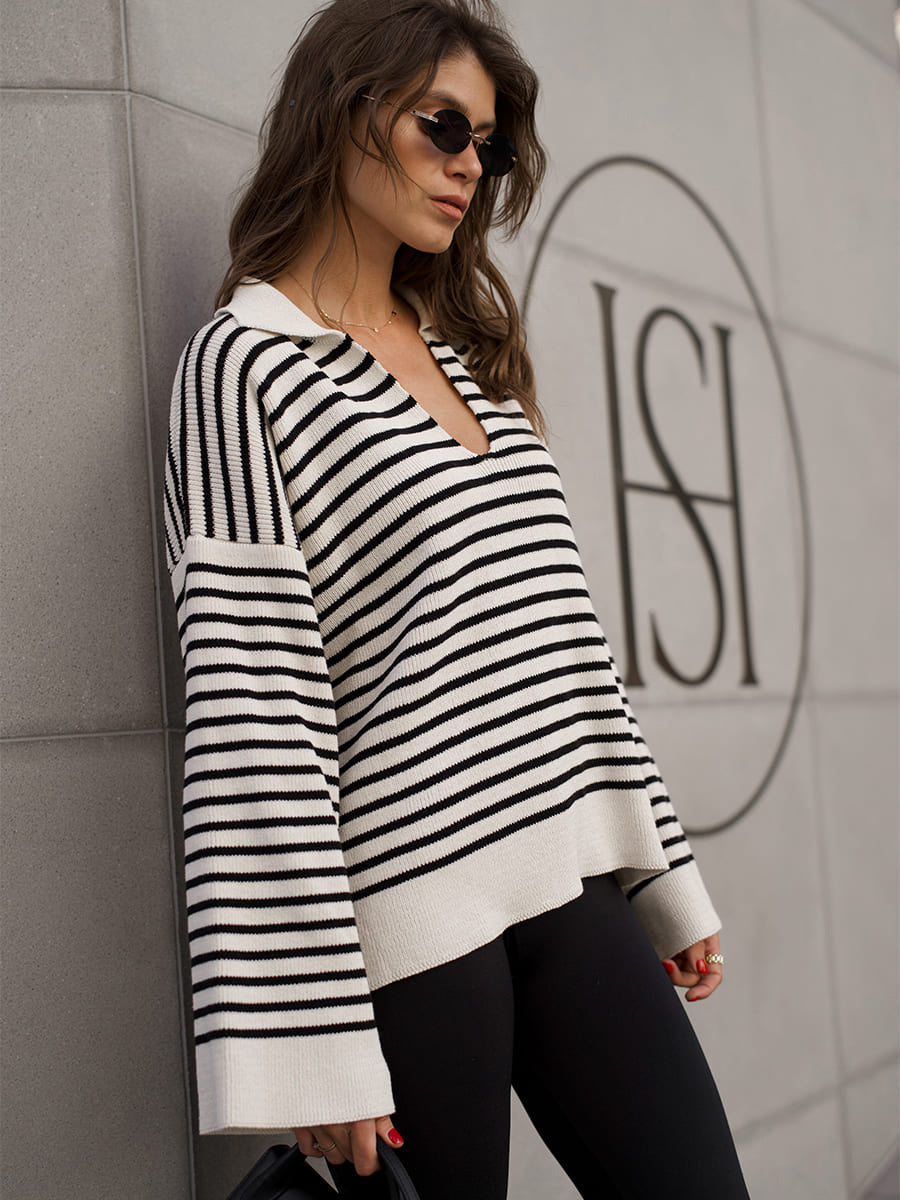 Women's Loose-Fit Black Striped Sweater