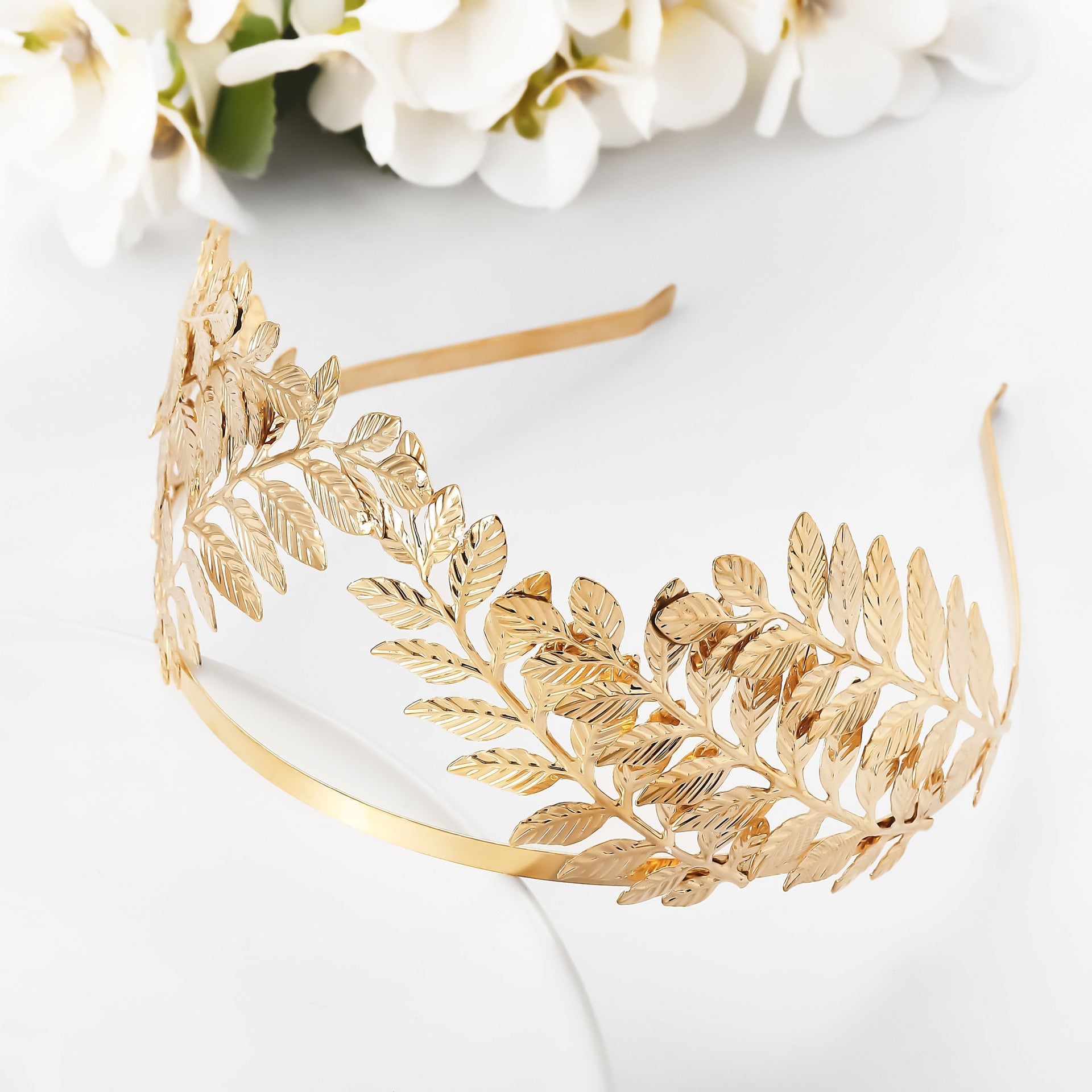 Gold Leaf Pearl Headband – Elegant Wire Wrap Hair Accessory for Women