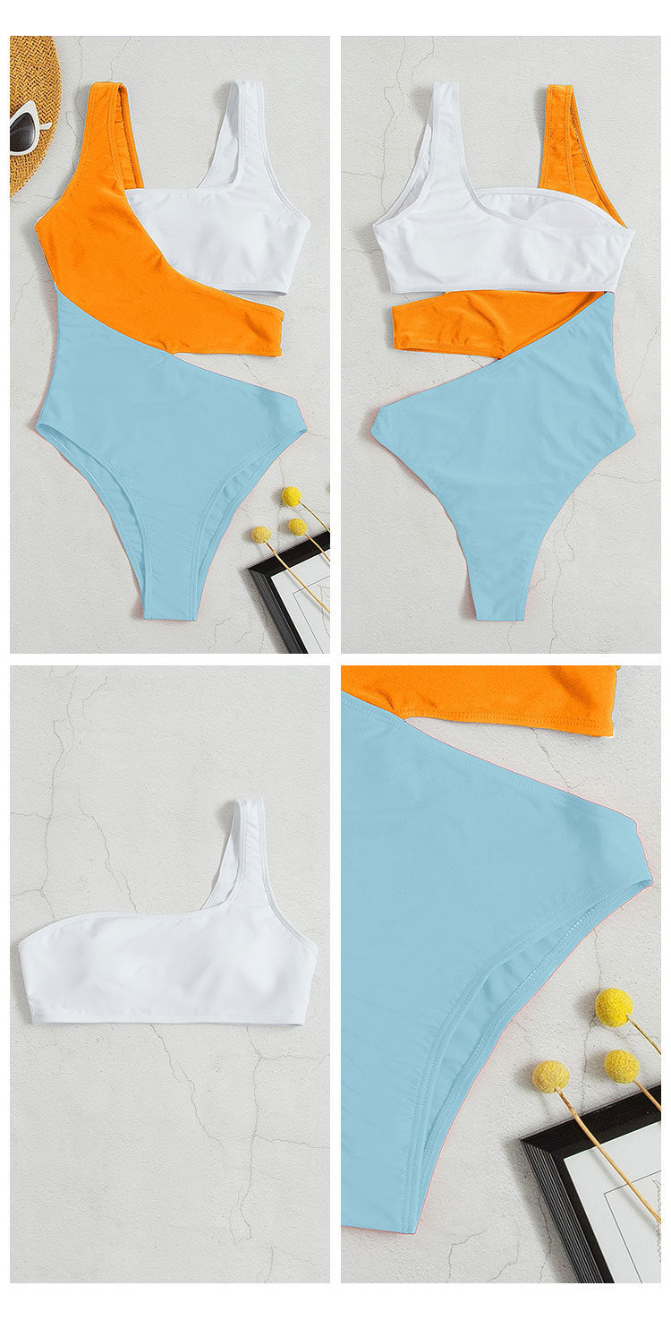 Sexy Contrast Color One Piece Women Swimsuits