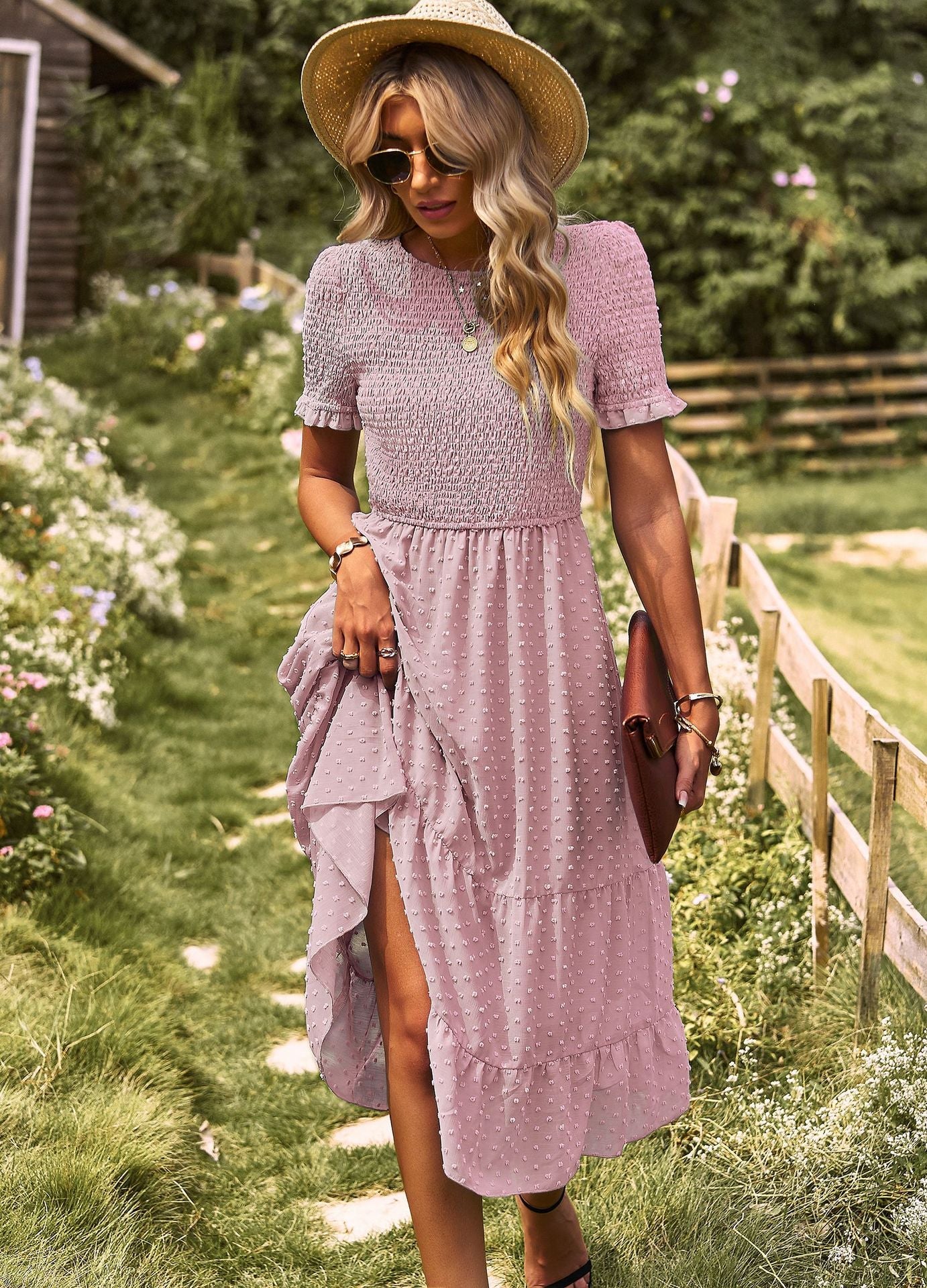 Elegant Short Sleeves Midi Dresses