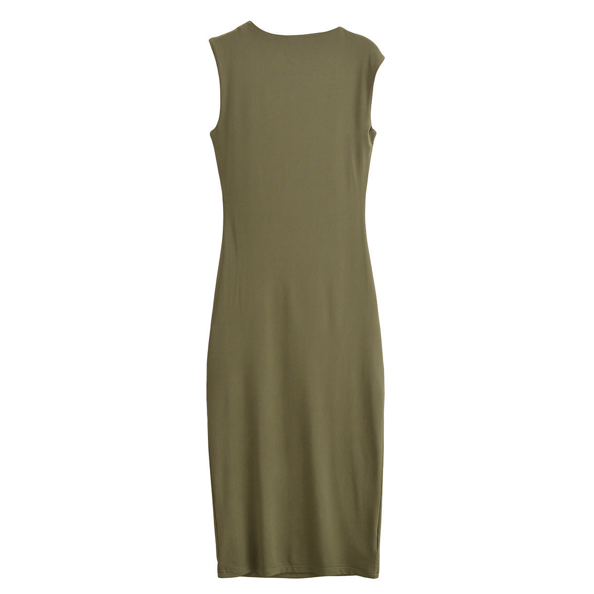 Gold Trim Asymmetrical Neckline Sleeveless Midi Dress