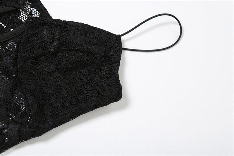 Summer Black Slim Fit High Waist V-Neck Mesh Slip Dress