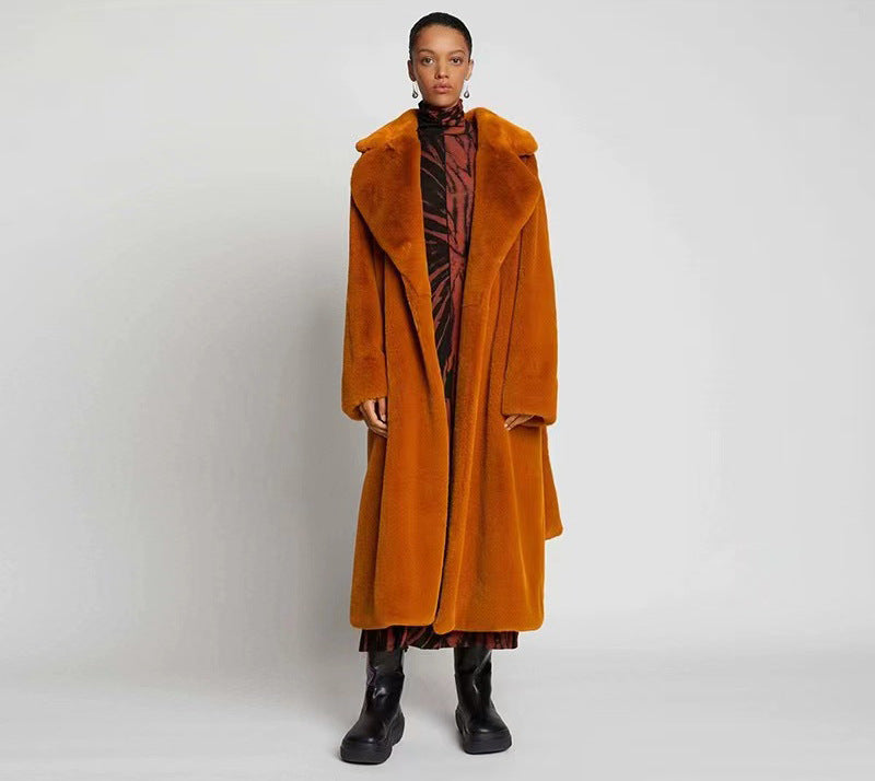 Long Plush Rabbit Hair & Mink Fur-Like Coat