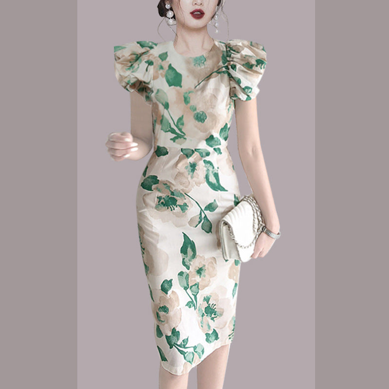 Elegant Summer Round Neck Green Leaf Women Sheath Dresses-Dresses-Free Shipping at meselling99