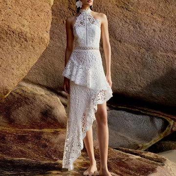 Women's Lace Sleeveless Top & Asymmetrical Skirt Set