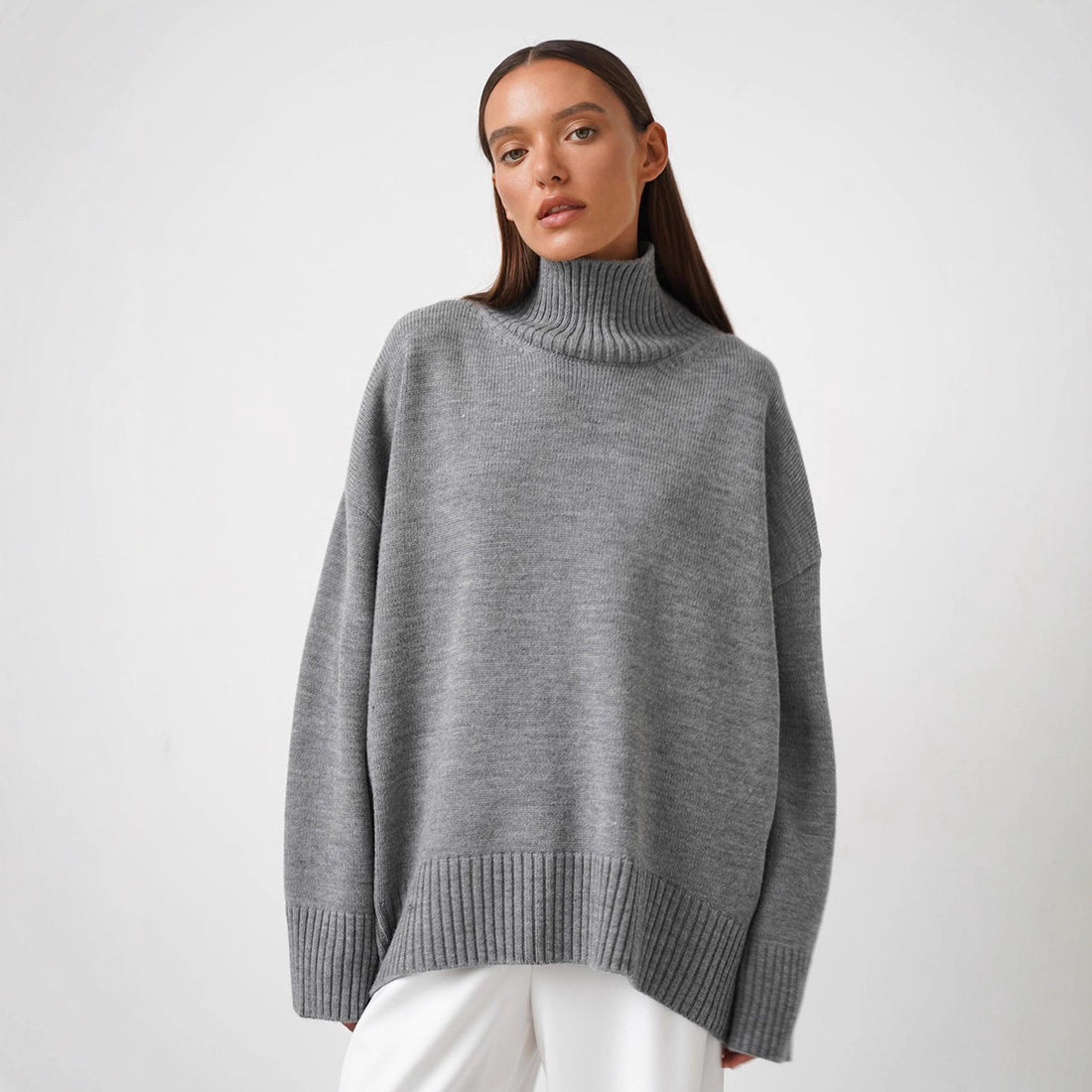 Women's Oversized Solid Color High Neck Sweater