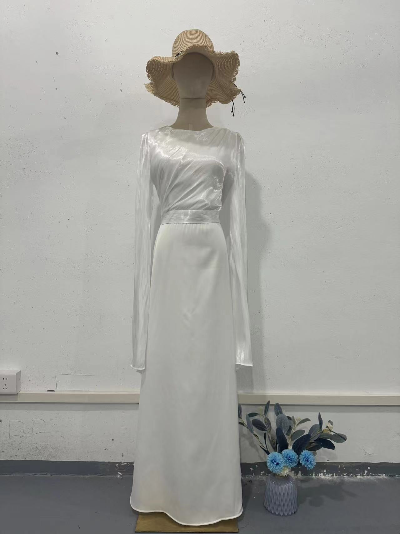 Elegant Satin Summer Long Sleeves Dresses