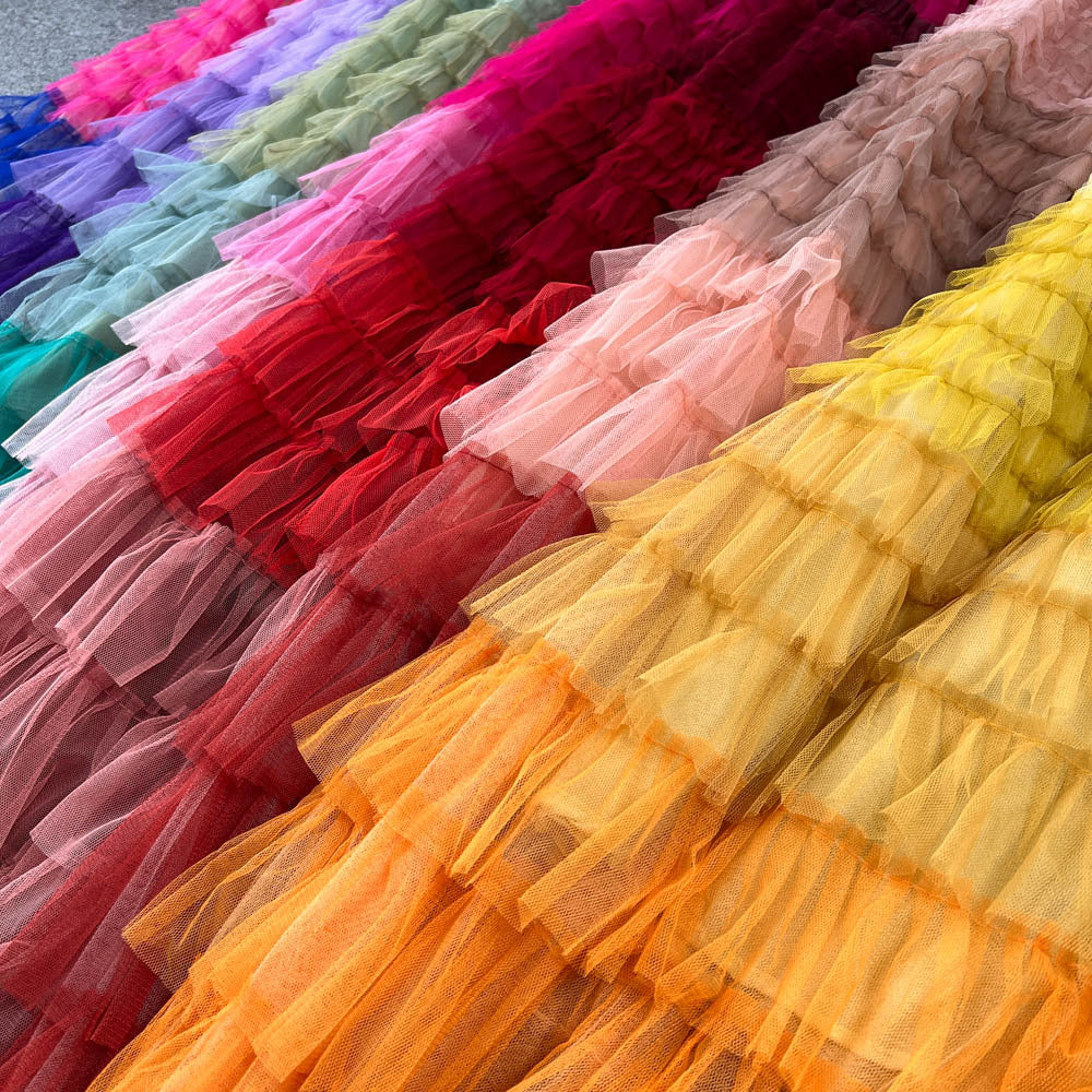 Women's Mid-Length Gradient Mesh A-Line Cake Skirt