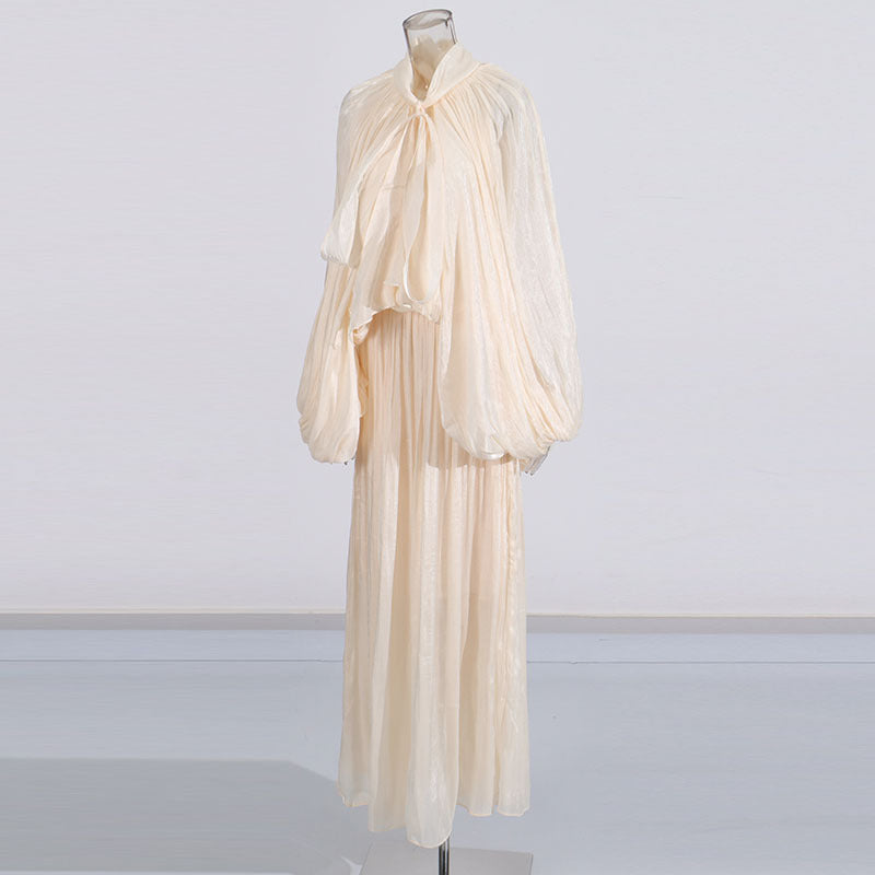 Designed Elegant Beach Vacation Dress – High-End Bubble Sleeve Maxi Dress