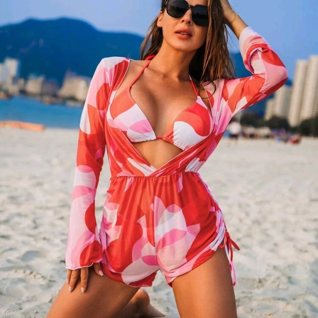 Sexy Long Sleeves Three Pieces Bikini Swimsuits