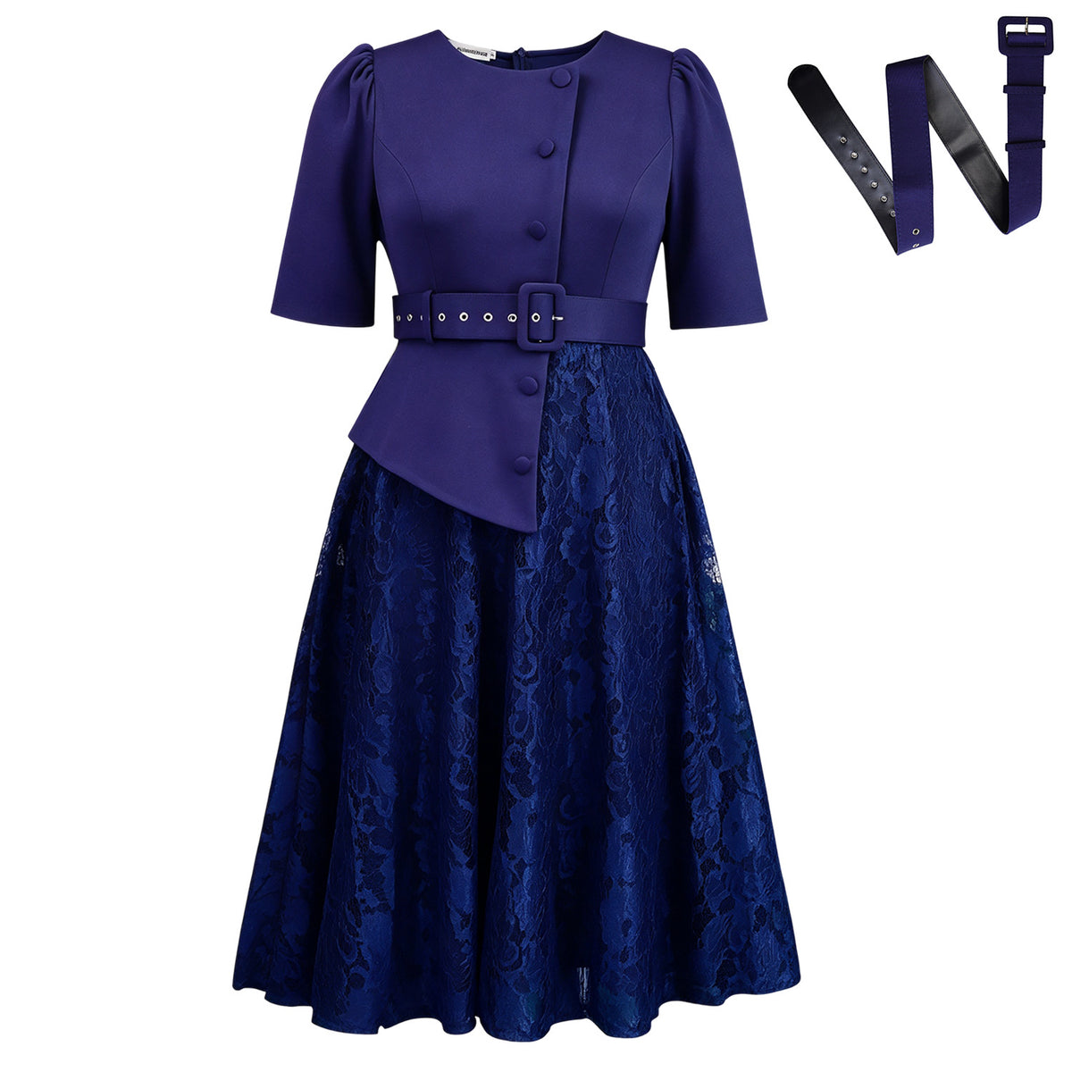 Summer Elegant Lace Spliced High-Waist Plus Size Two-Piece Look Dress