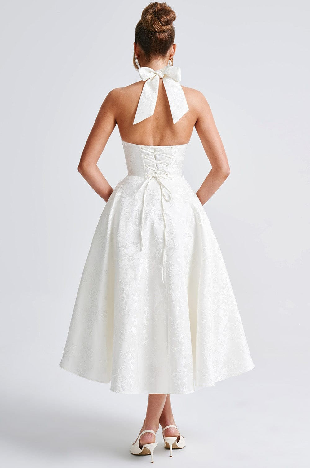 Backless Halter Jacquard Midi Dress