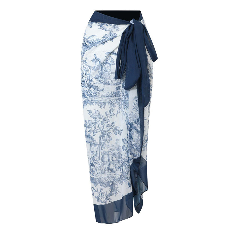 Fashionable Printed Romper with Sun Protection Sheer Cover-Up and Beach Vacation Outfit