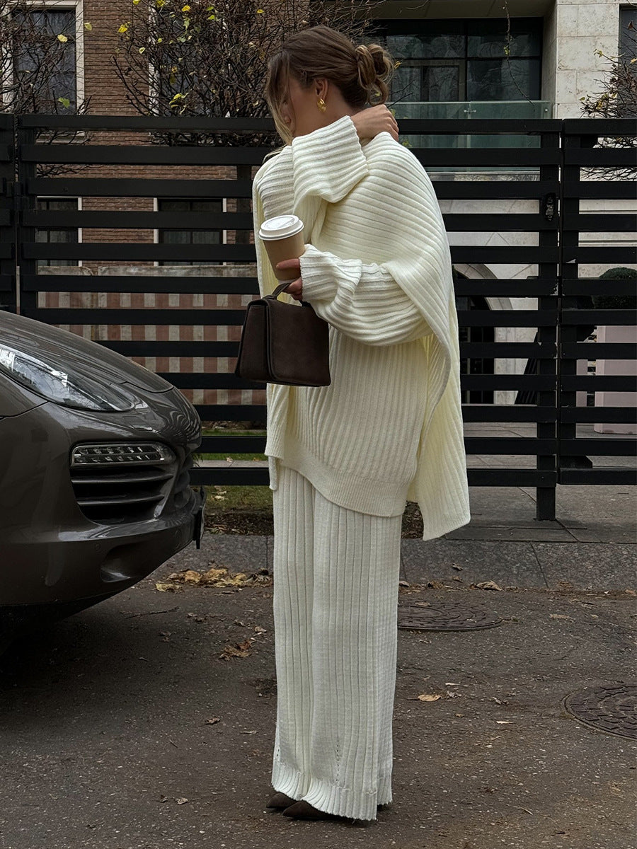 Women's V-Neck Ribbed Knit Sweater Set