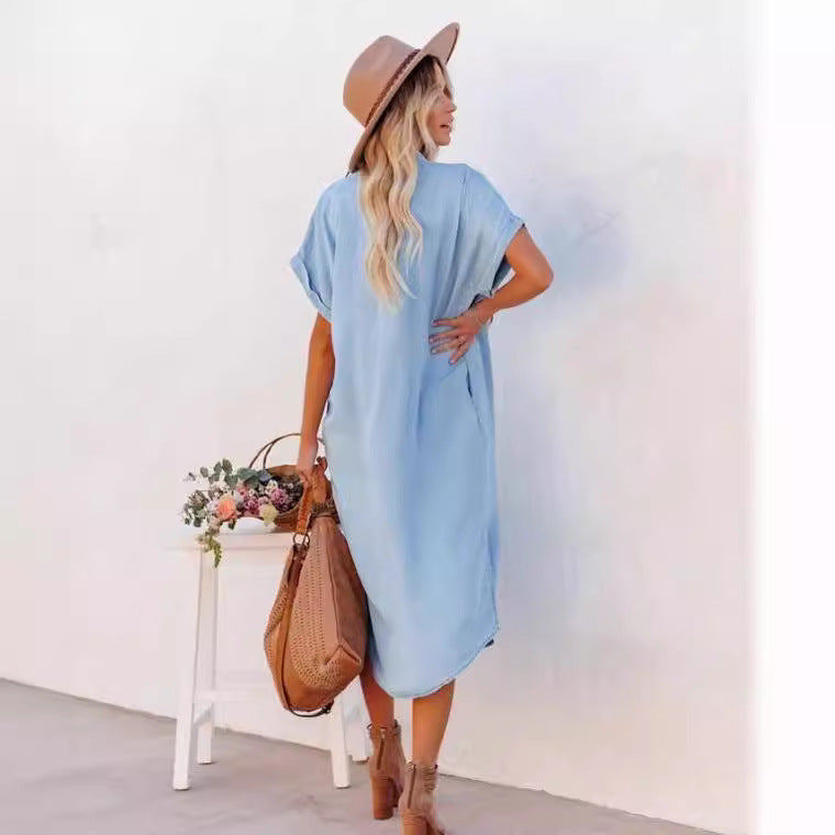 Casual Short Sleeves Long Shirts Dresses